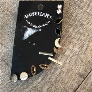 Rosemary hammered moon rhinestone earring set new